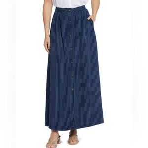 NEW NYDJ pinstripe button front skirt soft long 8 medium NWOT dark ocean denim
